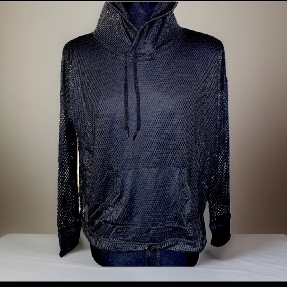 Victoria Secret Sport Long Sleeve Mesh Hoodie Black M Beach Pullover Running Top